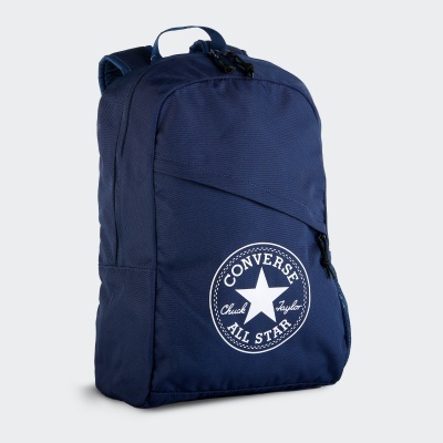 Mochila azul escura Converse com logotipo branco frontal
