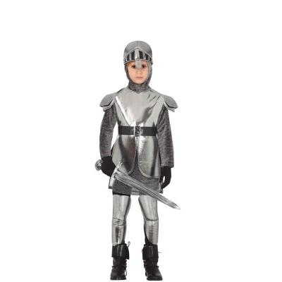 Fato infantil de armadura prateada completo com espada