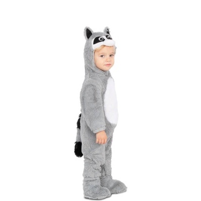 Roupa de criança disfarçada de guaxinim com capuz e cauda