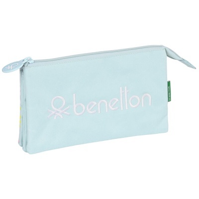 Estojo azul claro com logo benetton bordado e fecho éclair branco