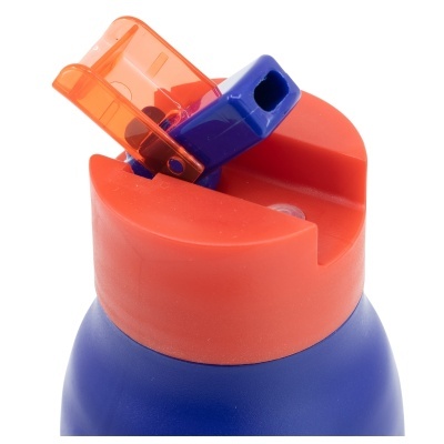 Tampa de garrafa desportiva azul e laranja com bico dobrável