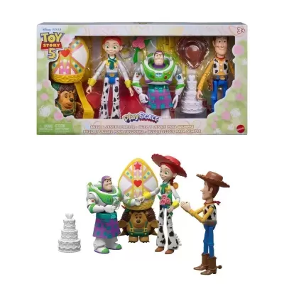 Conjunto de figuras Toy Story 5 com Buzz, Jessie, Woody e Buster em caixa com janela