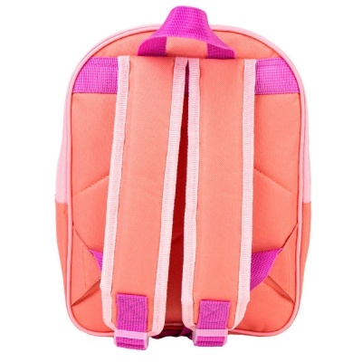 mochila para crianças rosa e salmão vista de costas com alças acolchoadas