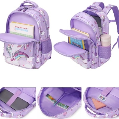 mochila lilás infantil com unicórnios e vários compartimentos
