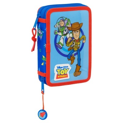 Estojo escolar azul com personagens Woody e Buzz Lightyear do Toy Story