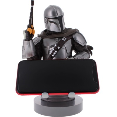 Suporte telemóvel com figura The Mandalorian em armadura prateada