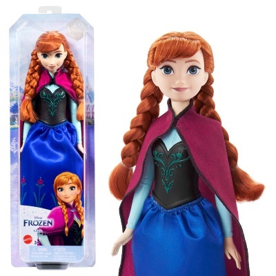Boneca Anna de Frozen vestida e embalada em caixa transparente