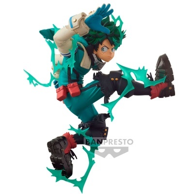 Estatueta de Izuku Midoriya em pose de ação com efeitos verdes