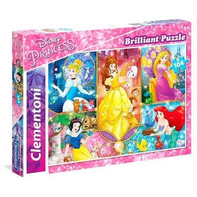 Caixa de puzzle Disney Princess Clementoni com 104 peças e imagens das princesas Disney