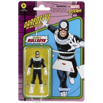 Figura de ação Bullseye da Marvel Legends em embalagem colorida
