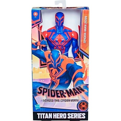Figura de ação Spider-Man 2099 azul e vermelho em embalagem Titan Hero Series