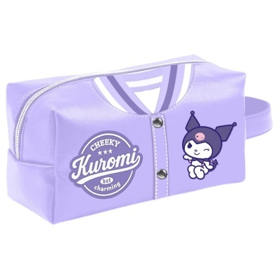 Necessaire lilás com fecho e personagem Kuromi estampada