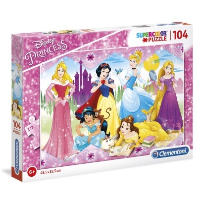 Caixa de quebra-cabeças Disney Princess com 104 peças e princesas coloridas