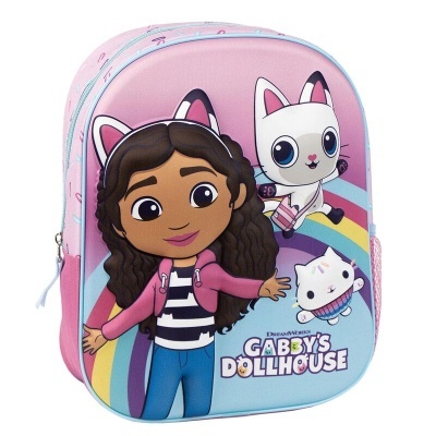 Mochila infantil rosa com personagens de Gabby's Dollhouse