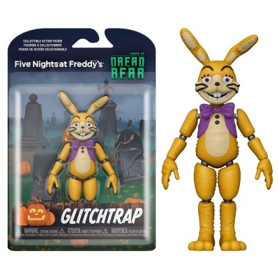 Figura de ação Glitchtrap amarela com gravata roxa em embalagem Five Nights at Freddy's