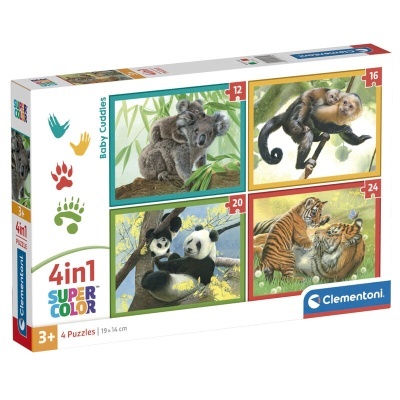 Caixa de 4 puzzles Clementoni 4in1 com imagens de animais bebés
