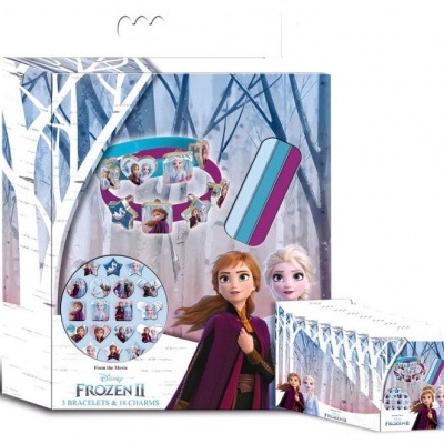 Conjunto de joias Frozen II com pulseiras e pendentes em embalagem temática com personagens Anna e Elsa