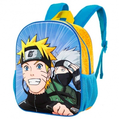 Mochila infantil azul com estampa de personagens Naruto e Kakashi