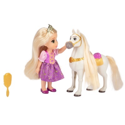 Boneca princesa roxa com cavalo branco e escova dourada