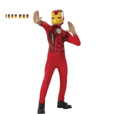 Fato de Iron Man para criança com máscara amarela e vermelha