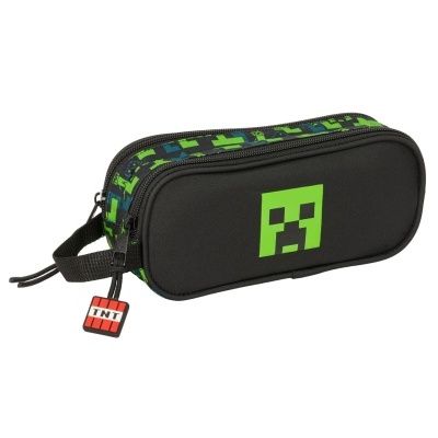 Estojo escolar preto com padrão pixelado e pendente de zíper TNT