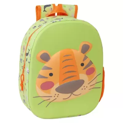 Mochila infantil verde com estampa de tigre