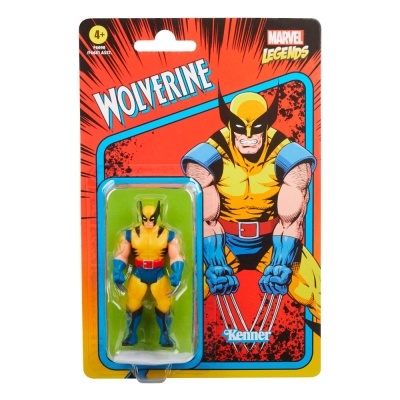 Figura de ação de Wolverine em embalagem vermelha e laranja da Marvel Legends