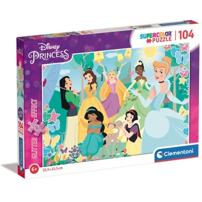Caixa de quebra-cabeças Disney Princess de 104 peças com efeito glitter