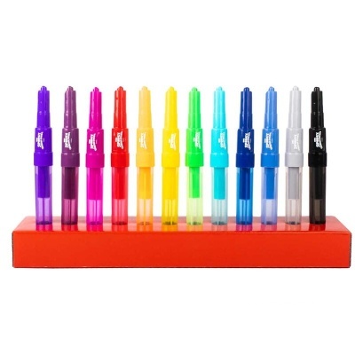 Conjunto de 12 marcadores coloridos apagamento a seco em suporte vermelho