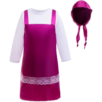 Conjunto infantil vestido rosa magenta com camisa branca e capuz rosa magenta