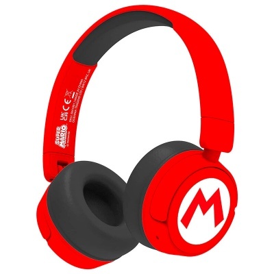 Auriculares sem fios Super Mario vermelhos e pretos com letra M branca
