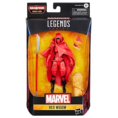 Figura de ação Marvel Legends Red Widow em embalagem com lança e peça amarela
