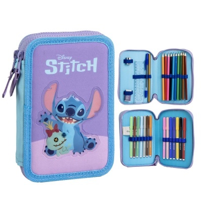 Estojo escolar Disney Stitch lilás com organizador interior para lápis e canetas