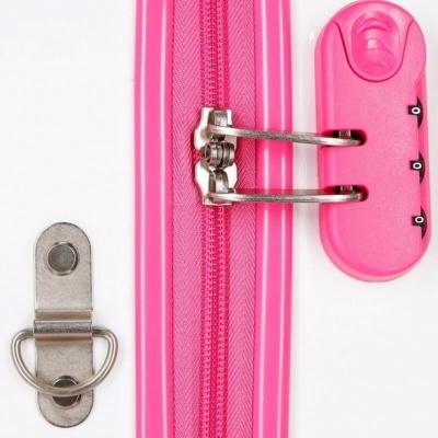 Fecho de mala cor-de-rosa com zíper e cadeado de combinação