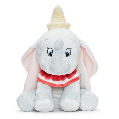 Peluche elefante Dumbo cinzento com babete vermelho e coroa bege