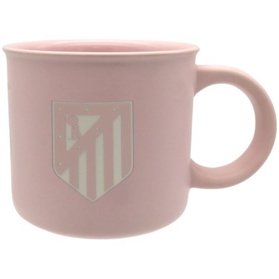 Caneca rosa com emblema branco do Atlético de Madrid