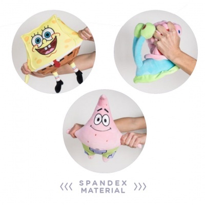 Peluches de Bob Esponja, caracol e Patrick feitos de material spandex