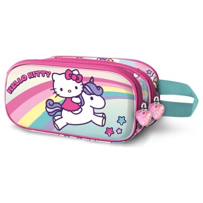 Estojo escolar rosa Hello Kitty com unicórnio e arco-íris