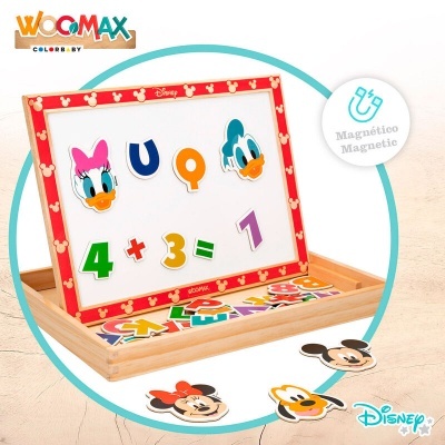 Quadro magnético colorido com letras e números Disney em madeira