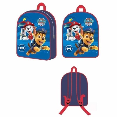 Mochila infantil azul com personagens Animais de Polícia e alças vermelhas
