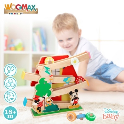 Brinquedo de madeira da Disney Baby com rampa e personagens Minnie, Pluto e Mickey