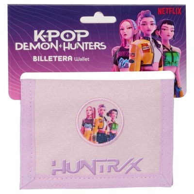 Carteira lilás K-POP Demon Hunters com personagens aplicadas