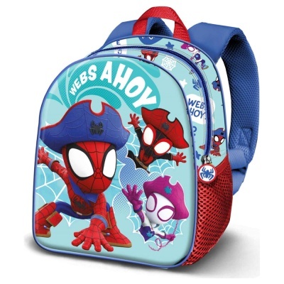Mochila infantil Homem-Aranha com tema pirata e texto WEBS AHOY