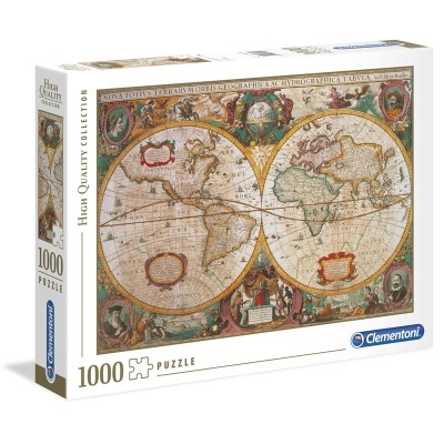 Caixa de puzzle Clementoni com imagem de mapa antigo do mundo
