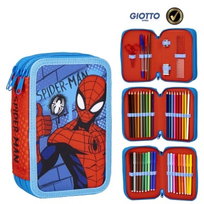 Estojo escolar triplo Spider-Man com materiais de escrita