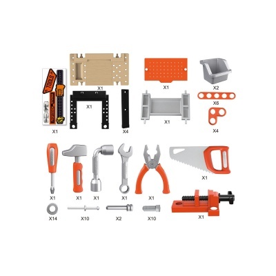 Conjunto de ferramentas de brinquedo coloridas sobre fundo branco