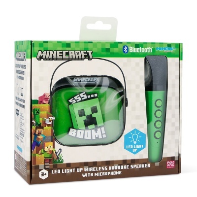 Conjunto de karaokê Minecraft Bluetooth com colunas e microfone em verde e preto