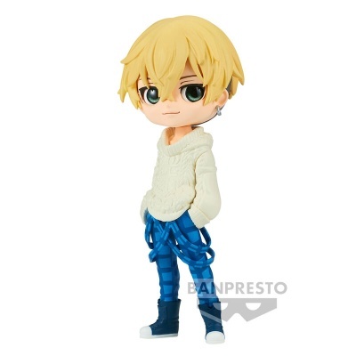 Figura colecionável anime loiro com camisola branca e calças azuis