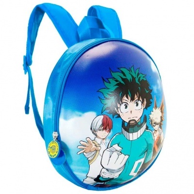 Mochila azul com estampa de personagens de anime