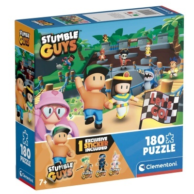 Puzzle Stumble Guys de 180 peças da Clementoni com personagens animados num cenário tropical